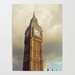 Great Britain Photography - Big Ben Under Gray Rain Clouds Poster