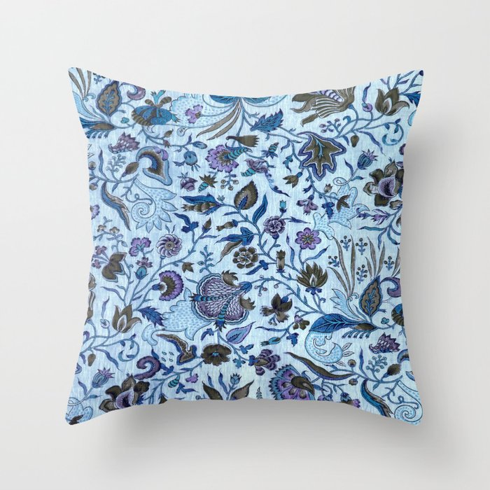 Vintage Fabric Recolored Blue Throw Pillow