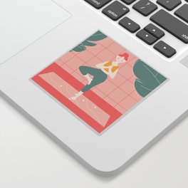 Minimalist beautiful colorful illustration of a girl who does yoga, healthy lifestyle Sticker