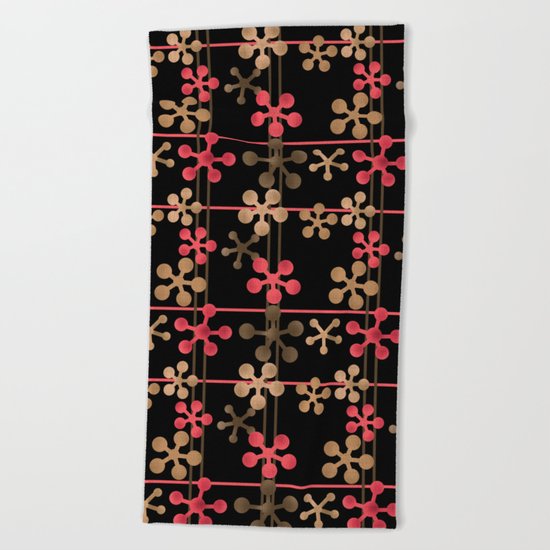 Abstract pattern in black red and brown tones . Beach Towel
