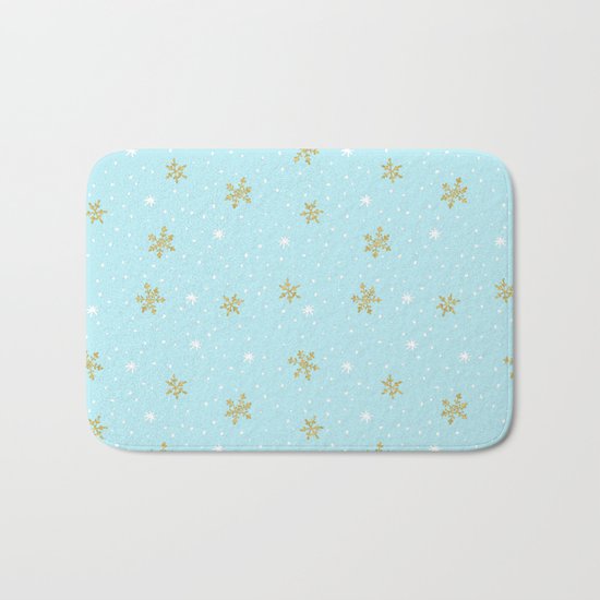 Merry christmas- abstract winter pattern with white & gold Snowflakes Bath Mat