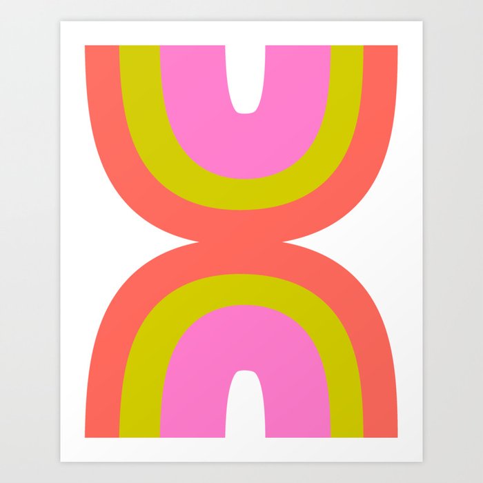 Abstract Rainbows 11 in Pink and Orange Art Print