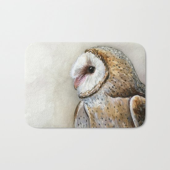 Barn Owl Watercolor | Birds Of Prey Wild Animals Owls Bath Mat