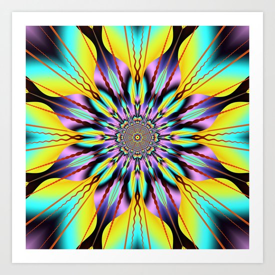 Fantasy sunflower with wavy rays and patterns Art Print