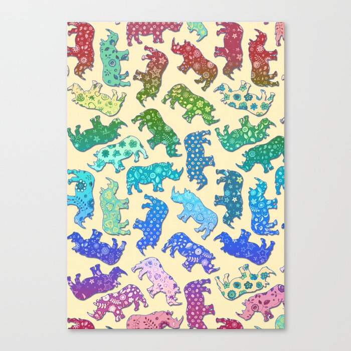 Rhino Patchwork Pattern - rainbow Canvas Print