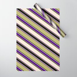 [ Thumbnail: Beige, Indigo, Dark Khaki, and Black Colored Striped/Lined Pattern Wrapping Paper ]