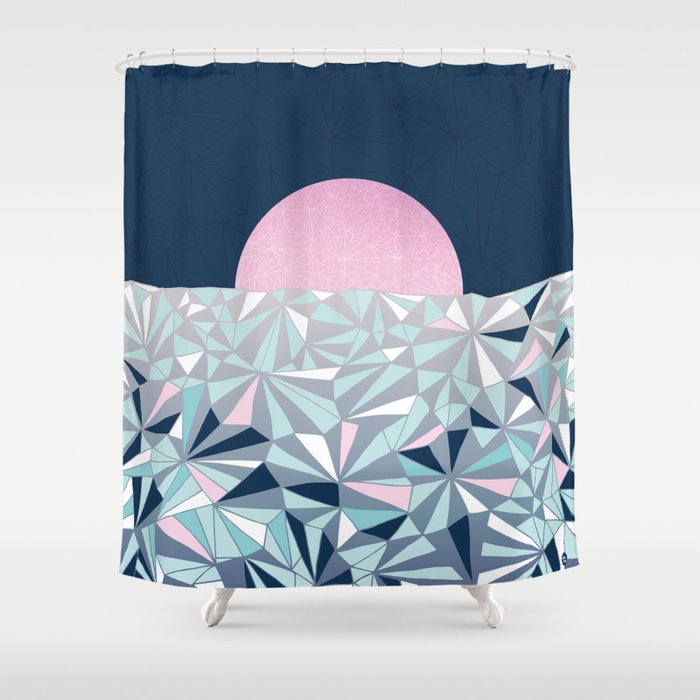 Geometric Sunset - Navy Blue and Pink Shower Curtain