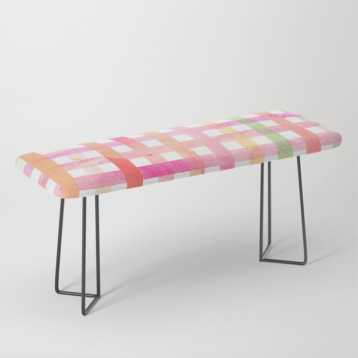 Abstract teal pink lavender watercolor geometrical plaid Bench