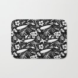 Black and White Surfing Summer Beach Objects Seamless Pattern  Bath Mat