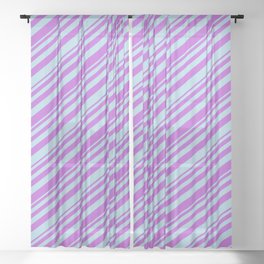 [ Thumbnail: Orchid and Light Blue Colored Lined Pattern Sheer Curtain ]
