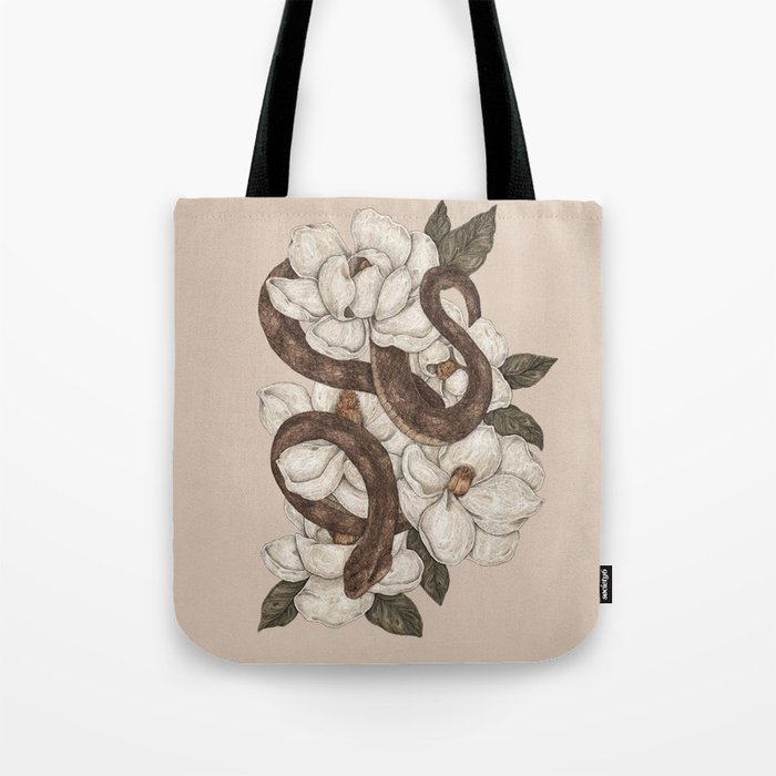 Snake and Magnolias Tote Bag