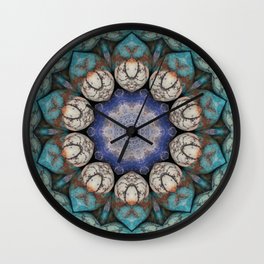 Stoned Flower Wall Clock | Stone, Digital, Flower, Kaleidoscopeflower, Mandala, Flowers, Mandalaflower, Graphicdesign, Blue, Diamond 