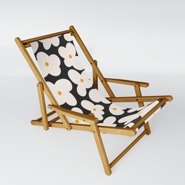 Hippie Retro Floral Pattern - Black and Cream Sling Chair