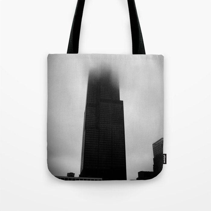 Sears Tower In Fog Chicago Black And White Photo Tote Bag By Ginaphoto
