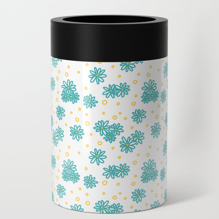 Daisies and Dots - Turquoise and Yellow Can Cooler