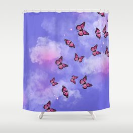 Pink Butterflies Purple Clouds Shower Curtain