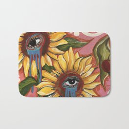 Sunflower Tears  Bath Mat | Expressive, Floral, Color, Sunflower, Blues, Painting, Flowers, Vibrant, Spring, Bold 