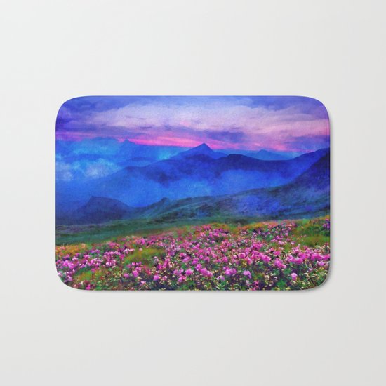 Flowering mountains in the clouds Bath Mat