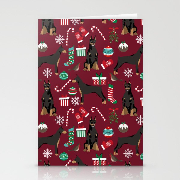 Doberman Pinscher christmas holiday pet pattern dog portrait dog breeds Stationery Cards