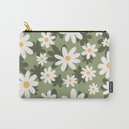 Flower Market London, Retro Daisies  Print, Green Ditsy Pattern Carry-All Pouch