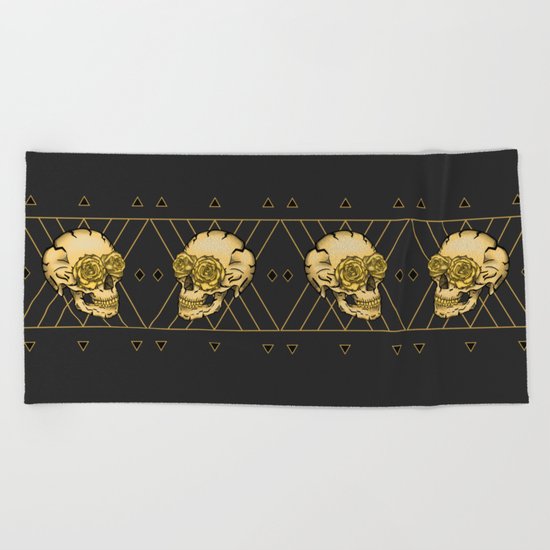 Golden Skull composition Beach Towel