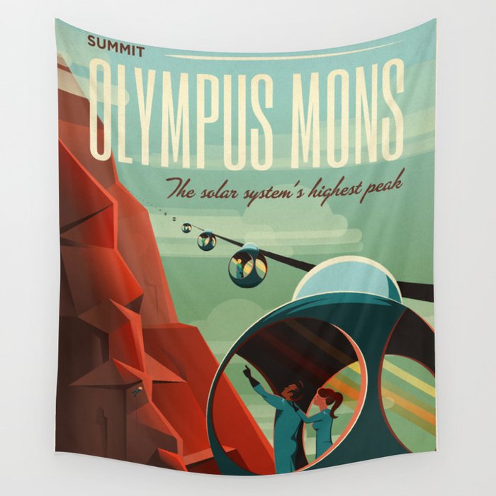 Mars Retro Space Travel Poster Wall Tapestry