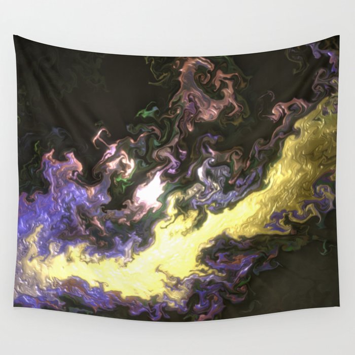 Purple and Yellow fluid pour abstract painting Wall Tapestry