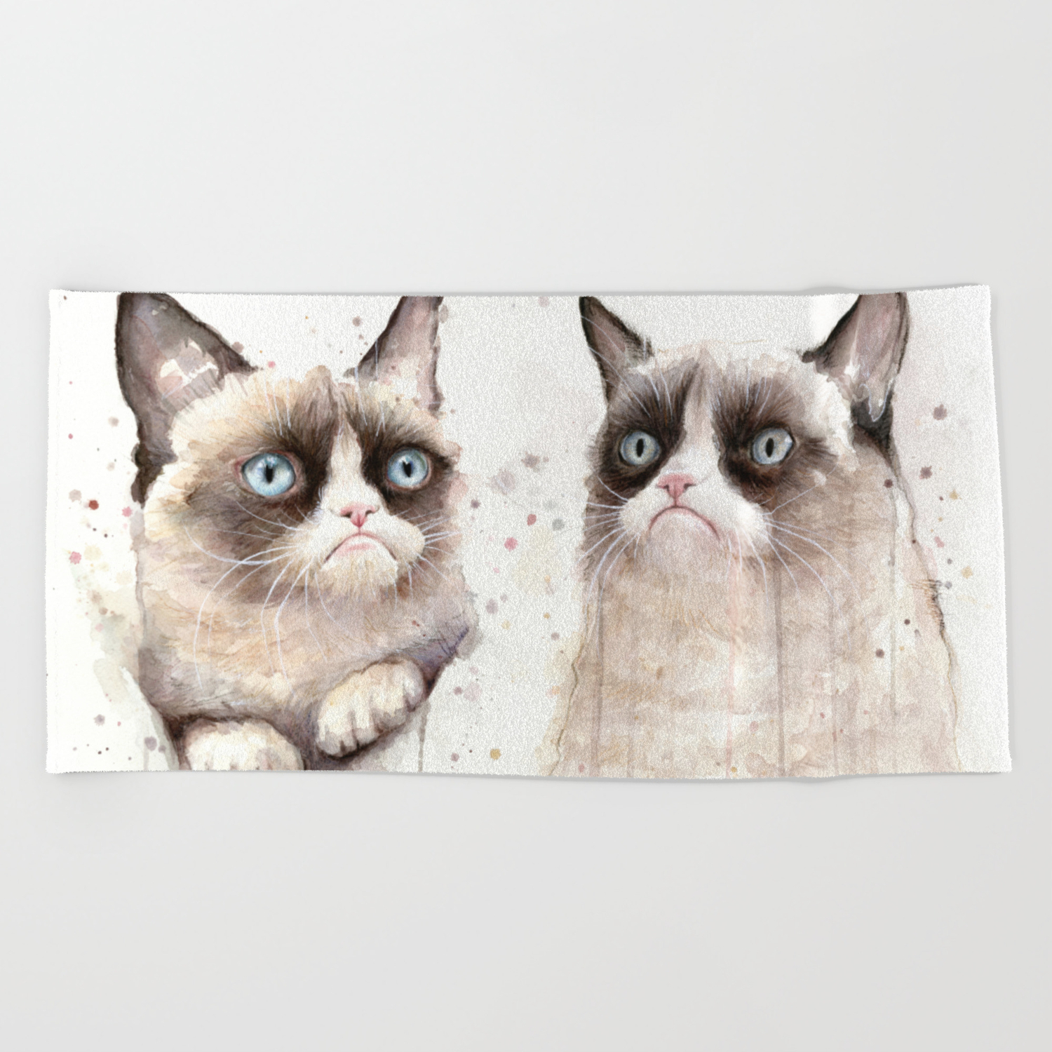 Grumpy Watercolor Cats Beach Towel By Olechka Society6