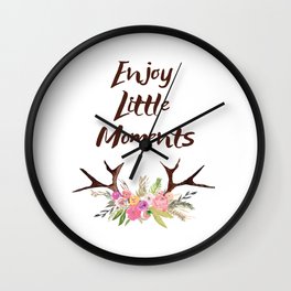 Deer Antlers with flowers , quotes , inspirational quote Wall Clock