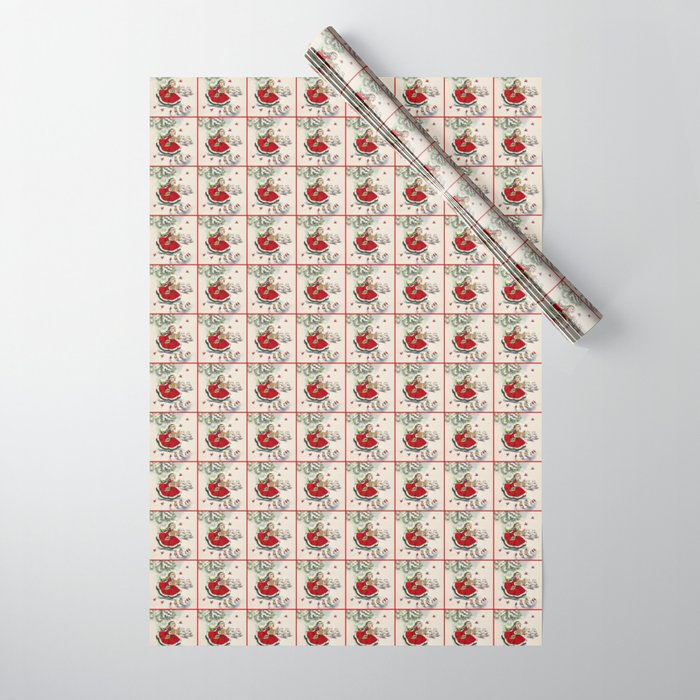 Vintage Christmas Girl Wrapping Paper Wrapping Paper