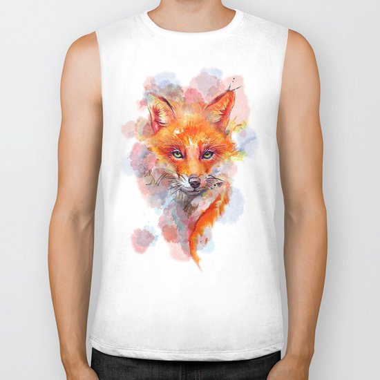 Watercolor colorful Fox Biker Tank