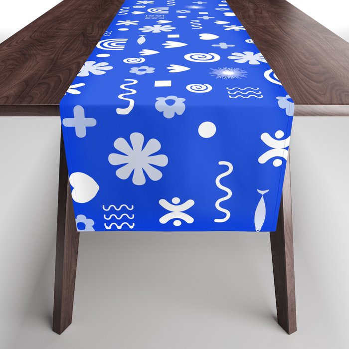 Miscellany Pattern in Royal Blue, Light Blue, and White Table Runner