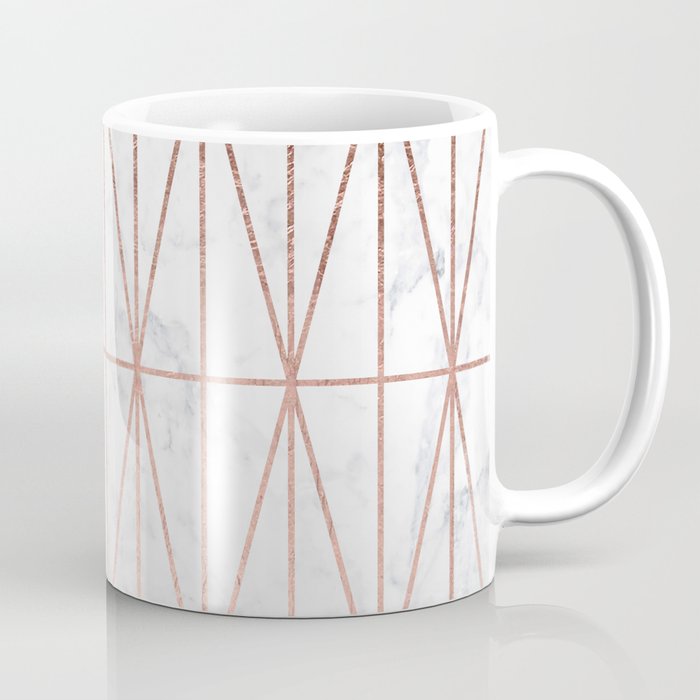 Modern geometric triangles faux rose gold pattern on white marble Coffee Mug