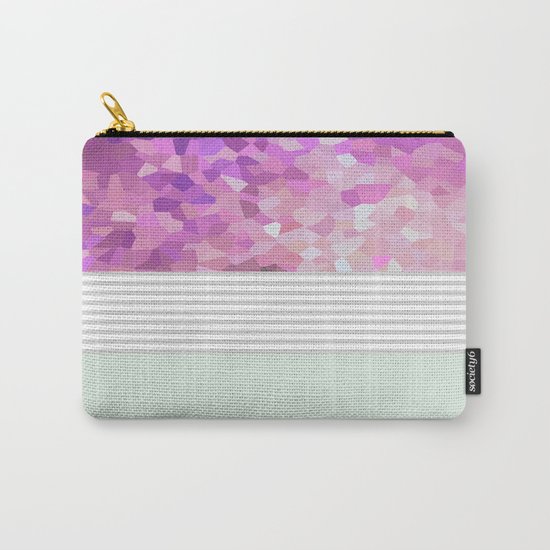 Pink Dreams on grey stripes Carry-All Pouch