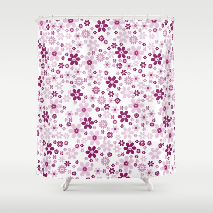 Magenta and White Simple Floral Flower Pattern - Colour of the Year 2022 Orchid Flower 150-38-31 Shower Curtain