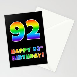 [ Thumbnail: HAPPY 92ND BIRTHDAY - Multicolored Rainbow Spectrum Gradient Stationery Cards ]