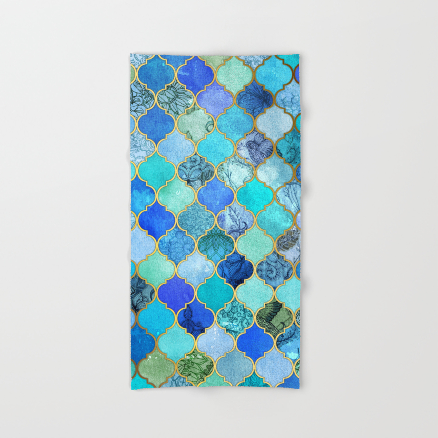 Cobalt Blue Aqua Gold Decorative Moroccan Tile Pattern Hand Cobalt Blue Aqua Gold Decorative Moroccan Tile Pattern Hand Bath Towel
