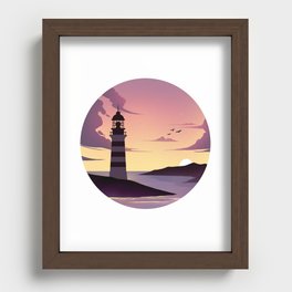 Lighthouse at Sunset Minimal Landscape Framed Art Print Recessed Framed Print