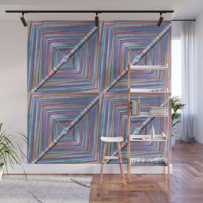 God's Eye Multicolor Yarn Woven Around a Chopstick Square Pattern Design Wall Mural