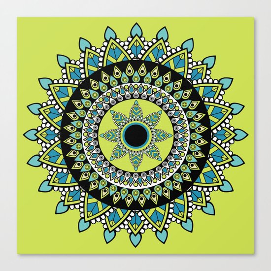 Green & Blue Decorated Indian Mandala Canvas Print