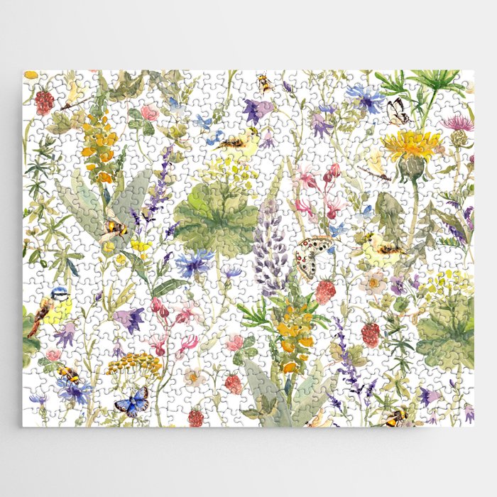 Watercolor Midsummer Wildflowers Meadow  Jigsaw Puzzle