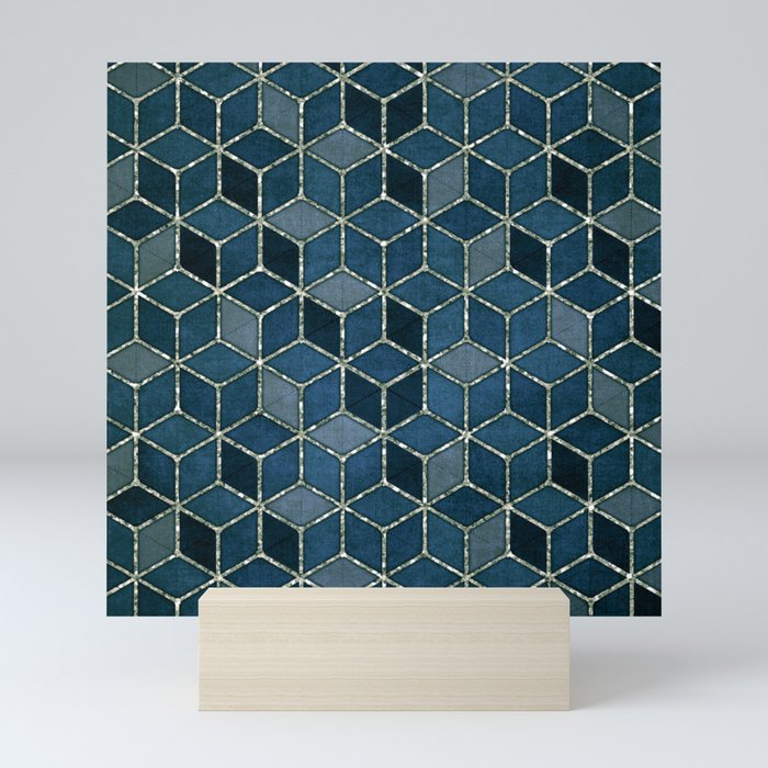 Shades Of Turquoise Blue Cubes Pattern Mini Art Print