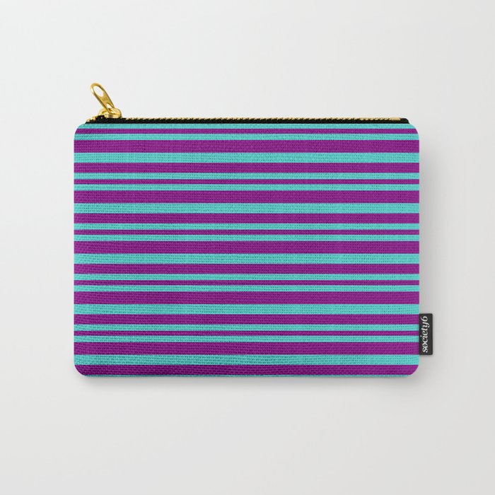 Purple & Turquoise Colored Pattern of Stripes Carry-All Pouch