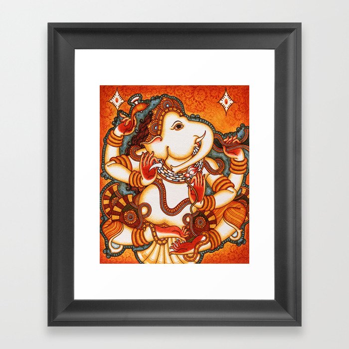 Lord Ganesha Traditional Mural Painting Framed Art Print By