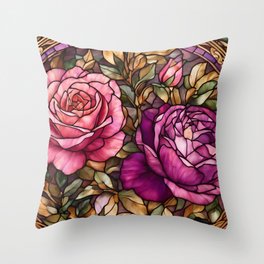 Elegant Trendy Stained Glass Roses Collection Throw Pillow
