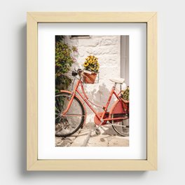 Red bicycle blooming sunflowers on Italian Streets | Travel Fine Art Photography Recessed Framed Print