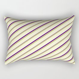 [ Thumbnail: Dark Khaki, Light Yellow & Indigo Colored Lined/Striped Pattern Rectangular Pillow ]