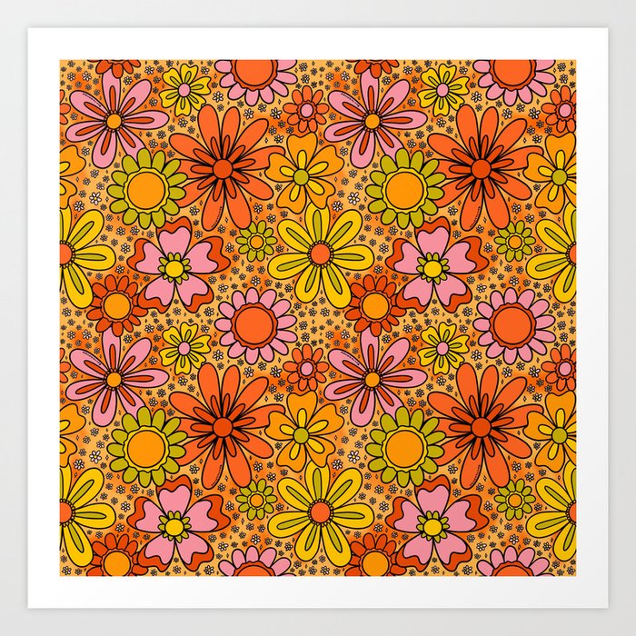 Groovy Flowers in Orange Art Print