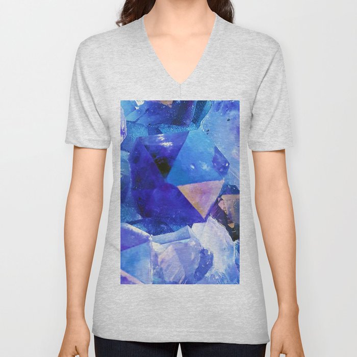 Blue Crystals V Neck T Shirt