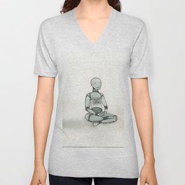Meditating Robot V Neck T Shirt